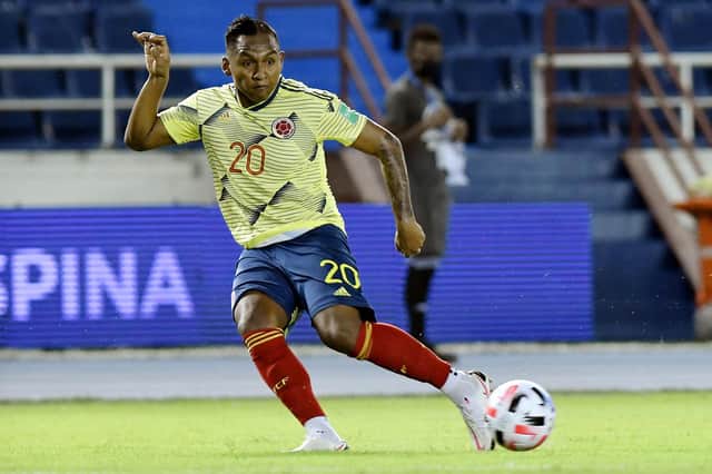 Alfredo Morelos in action for Colombia against Venezuela as part of South American qualifiers for Qatar 2022 in Barranquilla on October 9. (Photo by Gabriel Aponte/Getty Images)
