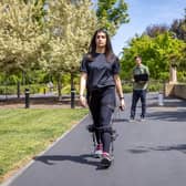 Stanford University student Ava Lakmazaheri testing the exoskeleton boot. Photo: Kurt Hickman/Stanford University/PA Wire