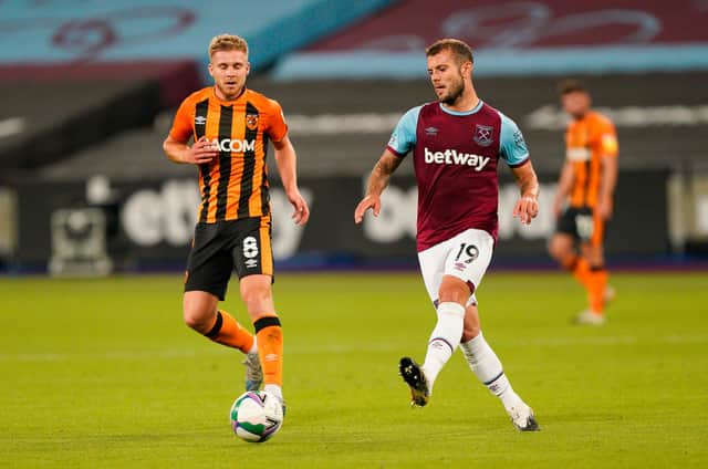 Jack Wilshere in action for West Ham United against Hull City in a Carabao Cup tie last month. The England international midfielder was released on transfer deadline day (Photo by Will Oliver - Pool/Getty Images)