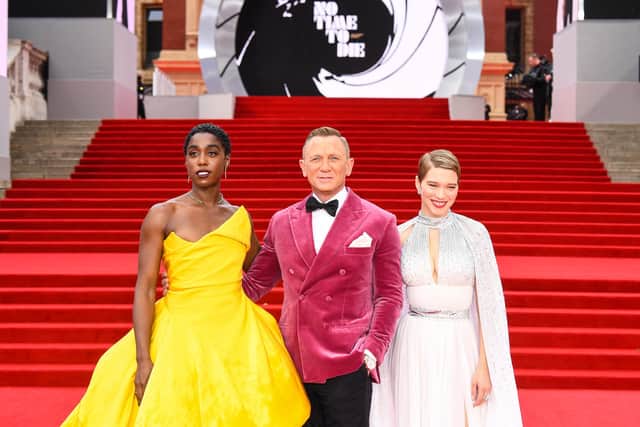 Daniel Craig joins co-stars Lashana Lynch and Léa Seydoux on the red carpet for No Time To Die. Photo: Jeff Spicer/Getty Images for EON Productions, Metro-Goldwyn-Mayer Studios, and Universal Pictures.