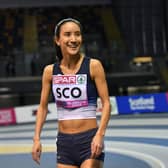 Jenny Selman celebrates victory for Scotland in the 800m during the Dynamic New Athletics event in Glasgow in February. (Photo by Mark Runnacles/Getty Images for European Athletics)