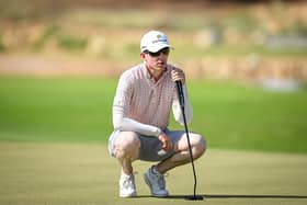 Euan Walker lines up a putt in the second round of the Abu Dhabi Challenge at Al Ain Equestrian, Shooting and Golf Club in the United Arab Emirates. Picture: Octavio Passos/Getty Images.