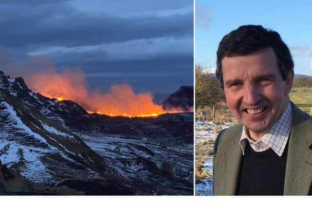 A wildfire on Skye at Quiraing mountain on February 13 taken by firefighter Scott J MacLucas-Paton and right, Simon Thorp.