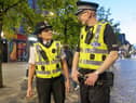 Police Scotland chief constable Jo Farrell, with inspector Jonathan Watters, on patrol in Glasgow city centre.