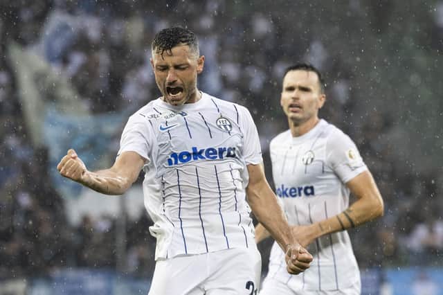 Blerim Dzemaili celebrates putting Zurich 2-1 up against Hearts in the Europa League play-off. Picture: AP