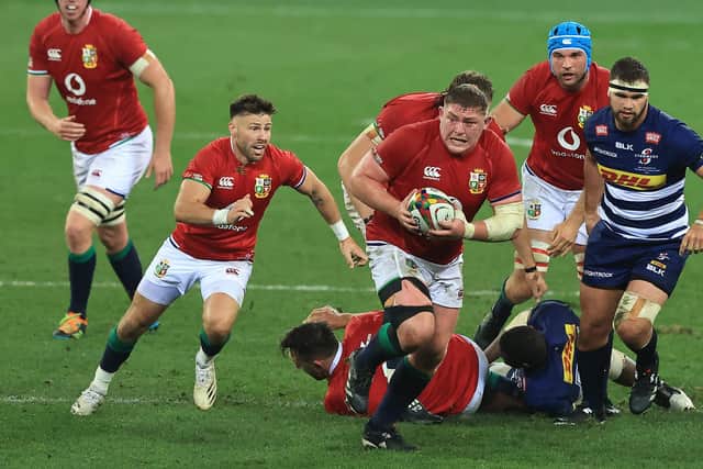 Tadhg Furlong on the charge for the British & Irish Lions against the Stormers in Cape Town where he had Rory Sutherland alongside him in the front row. Picture: David Rogers/Getty Images