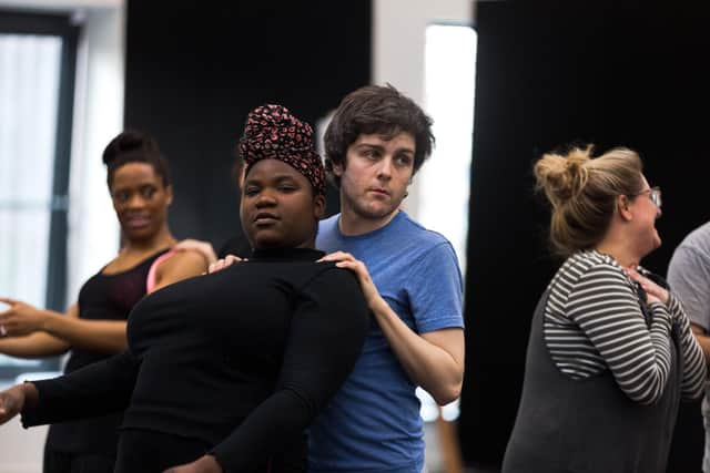 Daniella Fakoor Damptey and Martin Quinn in rehearsals for Orphans PIC: Eoin Carey