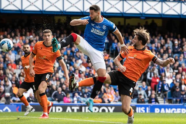 Antonio Colak flicks in for Rangers' - and his own - second goal against Dundee United  (Photo by Alan Harvey / SNS Group)