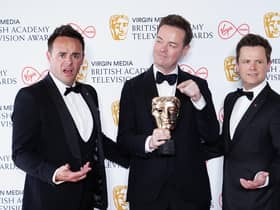 Bafta TV winners (left to right) Ant McPartlin, Stephen Mulhern and Declan Donnelly at the Virgin BAFTA TV Awards 2022, at the Royal Festival Hall in London. Ant and Dec’s Saturday Night Takeaway claimed the first award of the TV Baftas, for entertainment programme – its fourth win in the category.