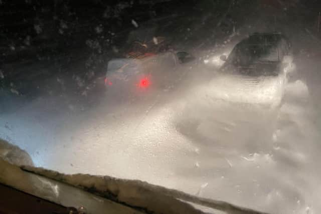 Trapped vehicles on the A835. Picture: John MacLean/PA Wire