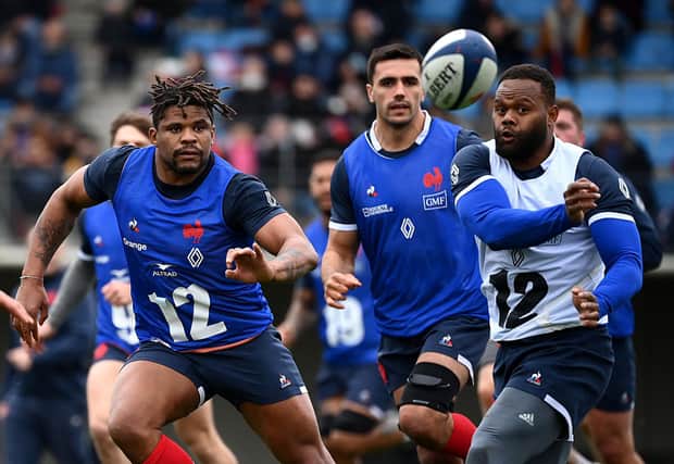 France centre Jonathan Danty (left) has been picked to start against Scotland at Murrayfield. (Photo by FRANCK FIFE/AFP via Getty Images)