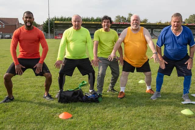 Les Dennis leads the physical jerks in Get Fit or Try Lying