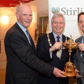 Robbie Clyde, who was EventScotland's Ryder Cup project director at the time, joined PGA chief executive Sandy Jones and Stirling Provost Mike Robins and Robbie Clyde during the 2014 Ryder Cup Exhibition Launch at the Stirling Smith Art Gallery. Mark Runnacles/Getty Images.