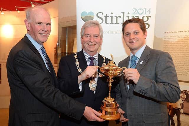 Robbie Clyde, who was EventScotland's Ryder Cup project director at the time, joined PGA chief executive Sandy Jones and Stirling Provost Mike Robins and Robbie Clyde during the 2014 Ryder Cup Exhibition Launch at the Stirling Smith Art Gallery. Mark Runnacles/Getty Images.