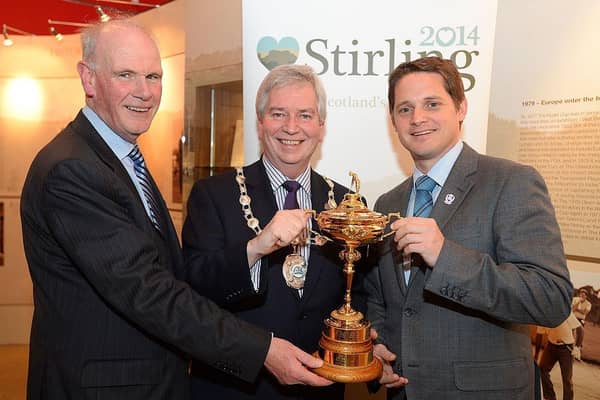 Robbie Clyde, who was EventScotland's Ryder Cup project director at the time, joined PGA chief executive Sandy Jones and Stirling Provost Mike Robins and Robbie Clyde during the 2014 Ryder Cup Exhibition Launch at the Stirling Smith Art Gallery. Mark Runnacles/Getty Images.