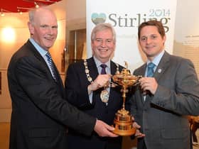 Robbie Clyde, who was EventScotland's Ryder Cup project director at the time, joined PGA chief executive Sandy Jones and Stirling Provost Mike Robins and Robbie Clyde during the 2014 Ryder Cup Exhibition Launch at the Stirling Smith Art Gallery. Mark Runnacles/Getty Images.