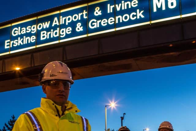 Dunky Ferguson with fellow road workers on the M8