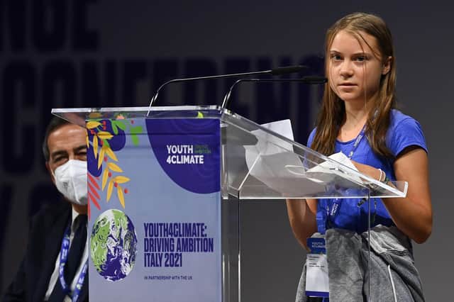 Swedish climate activist Greta Thunberg speaks at the Youth4Climate event in Milan (Picture: Miguel Medina/AFP via Getty Images)