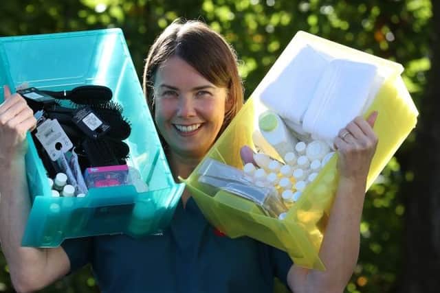 Alison Williams who has been awarded the British Empire Medal (BEM) for services to the NHS, for Charitable Fundraising and for Volunteering during Covid-19, photographed with one of her rainbow boxes.