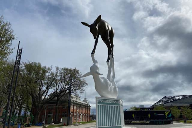 The largest the largest bronze sculpture ever cast in Canada, a tribute to ice hockey in Limoilou. Pic: PA Photo/Sean Coyte.