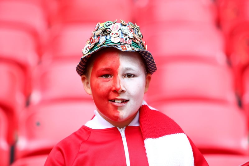 A young Sunderland fan poses for a photo ahead of the Sky Bet League One Play-off final match between Charlton Athletic and Sunderland at Wembley Stadium on May 26, 2019.