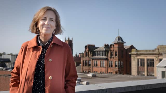 Kirsty Wark on the Burns Mall roof in Kilmarnock