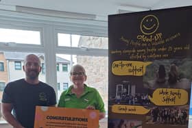 Asda Kirkcaldy surprises Clued Up Project with a lucky golden ticket for £1,500 worth of free fuel. Pictured L-R: Stevan Sutherland, Team Leader at Clued Up Project; Jean Ritchie, Community Champion, Asda Kirkcaldy