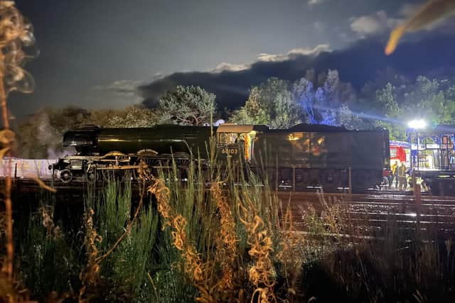 A picture posted by @gilderoylochart of Flying Scotsman after it was involved in a 'slow speed' crash Photo: @gilderoylochart/PA