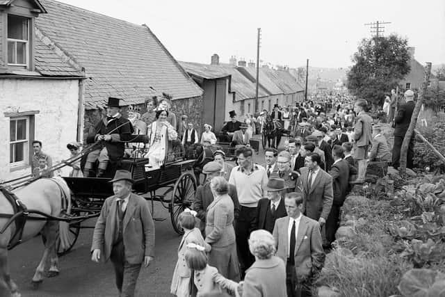The coronation of the Gypsy King at Kirk Yetholm in the Borders in 1959.