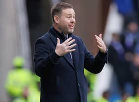 Rangers manager Michael Beale gestures to his players during the 3-1 win over Kilmarnock.