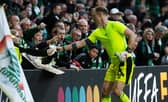 Joe Hart is already a favourite with the Celtic support, and the affinity could be witnessed in the keeper giving his top to a fan following Celtic's win over Ferencvaros on Tuesday. (Photo by Ross Parker / SNS Group)