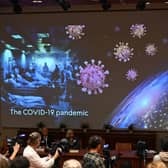 Member of Nobel Assembly at the Karolinska Institute Thomas Perlmann speaks to the media during the announcement of the winners of the 2023 Nobel Prize in Physiology or Medicine at the Karolinska Institute in Stockholm. Picture: Jonathan Nackstrand/AFP via Getty Images