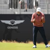 Bob MacIntyre celebrates after holing a birdie putt on the 18th green during the final round of the Genesis Scottish Open at The Renaissance Club. Picture: Octavio Passos/Getty Images.