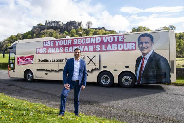 Anas Sarwar unveils Scottish Labour's second vote battle bus with just one week to go before Scotland heads to the polls. Picture: Lisa Ferguson