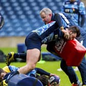 Richie Gray, right, takes part in a tackling drill during his time as Scotland coach.