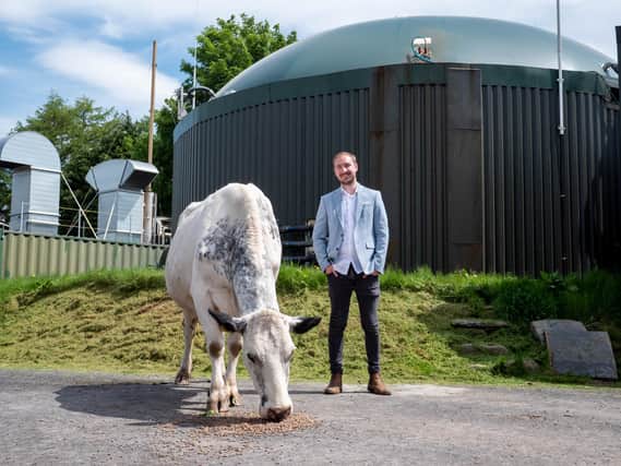 Josh Riddett from Easy Crypto Hunter at a farm where animal waste is being used to power a cryptocurrency mine. PIC: SWNS.