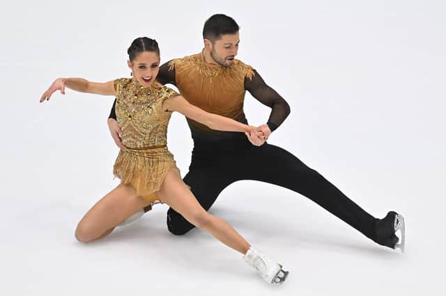 Lilah Fear and Lewis Gibson perform during the Ice Dance Free Dance program of the European Figure Skating Championship in Tallinn.