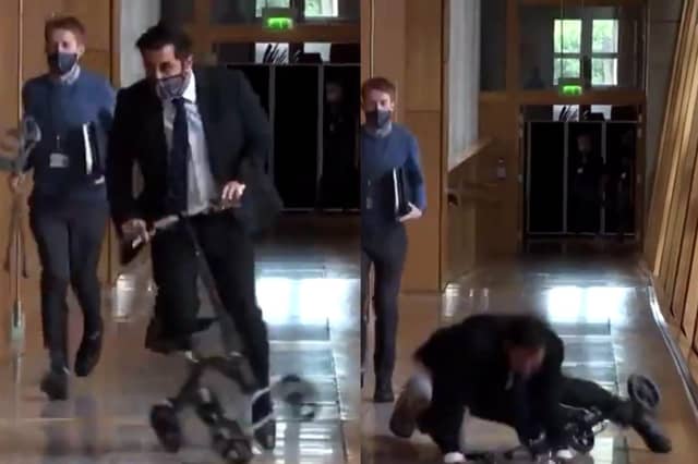 Health secretary Humza Yousaf said he was ‘not sure there is need’ for the media to tweet a video of him falling over whilst suffering from an injury.