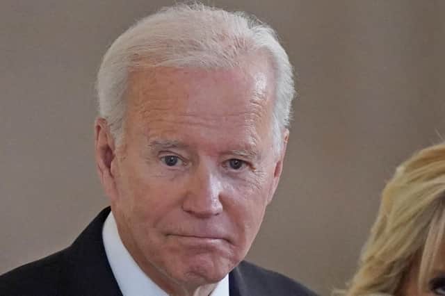 US President Joe Biden views the coffin of Queen Elizabeth II