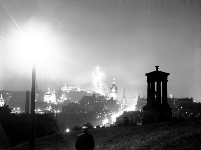 The Edinburgh International Festival fireworks seen from Calton Hill in August 1966.
