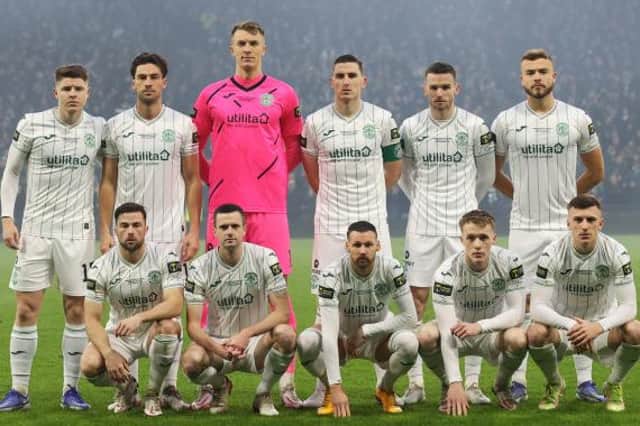 Hibs lined up at the Premier Sports Cup final. (Photo by Alan Harvey / SNS Group)