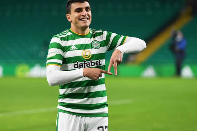 Mohamed Elyounoussi celebrates his goal in Celtic's 3-0 Scottish Cup win over Falkirk last Saturday - his 16th of the past nine months, his strike rate is second only to Odsonne Edouard in Scottish football. (Photo by Ross MacDonald / SNS Group)