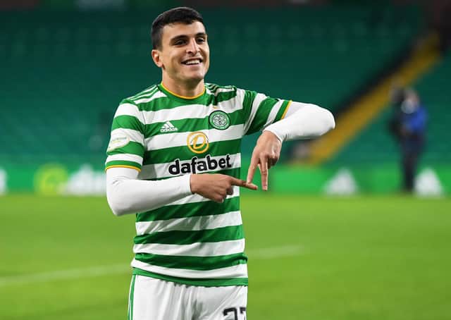 Mohamed Elyounoussi celebrates his goal in Celtic's 3-0 Scottish Cup win over Falkirk last Saturday - his 16th of the past nine months, his strike rate is second only to Odsonne Edouard in Scottish football. (Photo by Ross MacDonald / SNS Group)