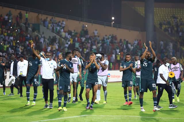 Nigeria's players celebrate after winning defeating Egypt.