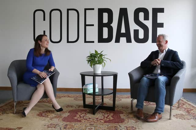 Finance Secretary Kate Forbes and tech entrepreneur Mark Logan at CodeBase in Edinburgh. Picture: Andrew Milligan/PA Wire.