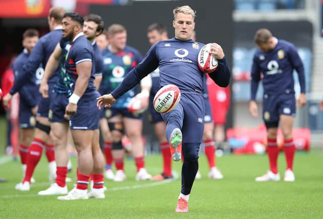 Duhan van der Merwe practises his skills during training with the British & Irish Lions at BT Murrayfield ahead of the Japan match. Picture: Ian MacNicol/Getty Images