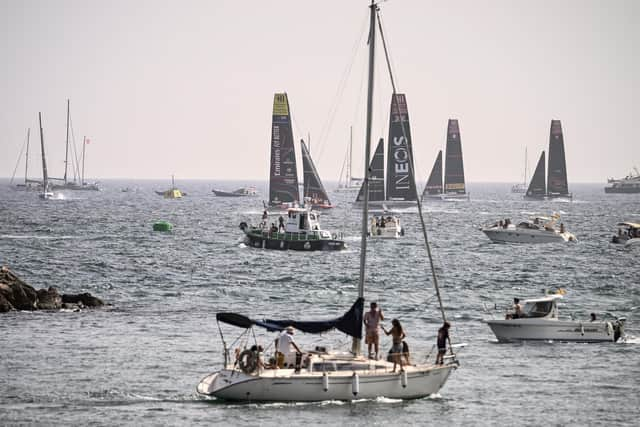 Tourism boats gather as teams compete on the third day of the 37th America's Cup preliminary regatta in Spain. Picture: Josep Lago/AFP via Getty Images