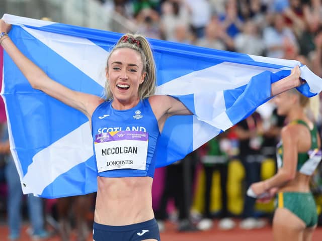 Eilish McColgan celebrates after winning the gold medal in the women's 10,000m final at the Birmingham 2022 Commonwealth Games at Alexander Stadium. (Photo by David Ramos/Getty Images)