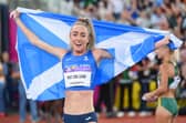 Eilish McColgan celebrates after winning the gold medal in the women's 10,000m final at the Birmingham 2022 Commonwealth Games at Alexander Stadium. (Photo by David Ramos/Getty Images)