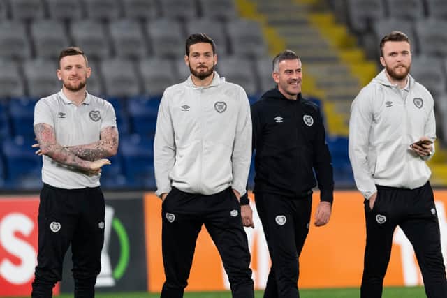 Hearts' Ross Stewart, Craig Gordon, Paul Gallacher and Zander Clark in Istanbul.